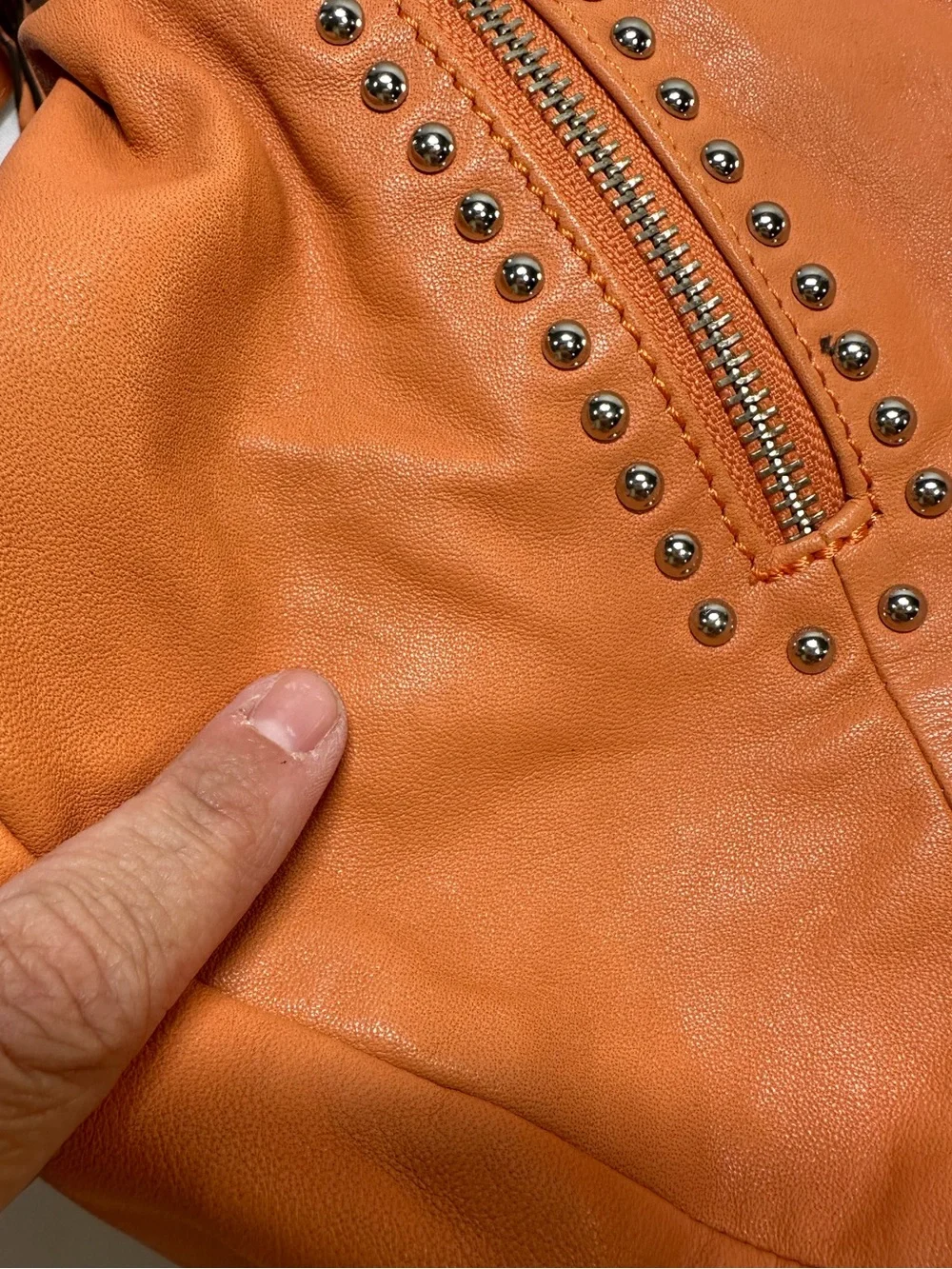 B. Makowsky Peach Leather Studded Hobo Bag Zip Wallet Set Leopard Lining Y2K⁠